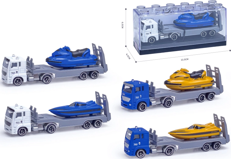 Camión metálico con lancha a motor 1:64 (varios modelos)