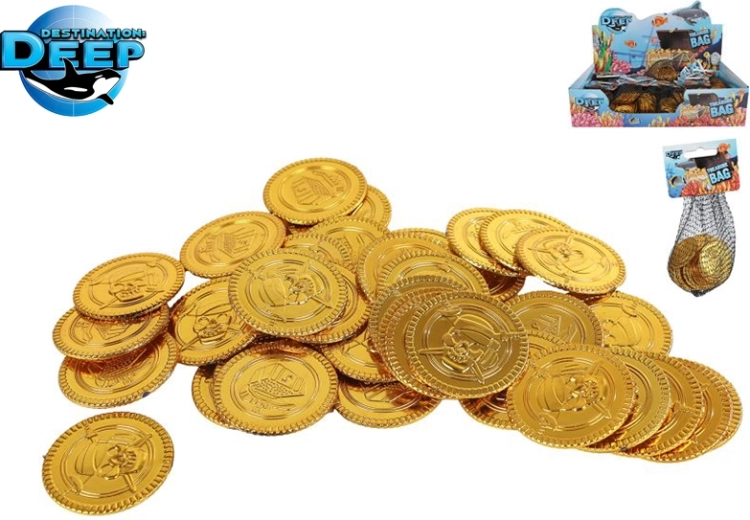 Monedas de plástico doradas para juegos infantiles – 40 uds.