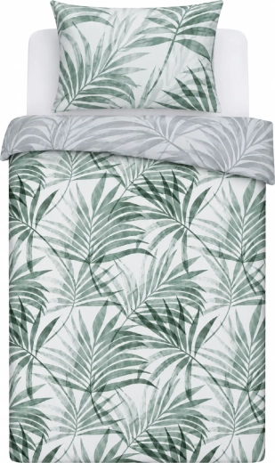 Ropa de cama de satén de algodón Milagro Verde con hojas de palmera 140 × 200 cm