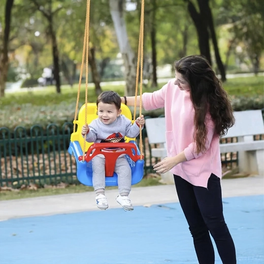columpio infantil 3 en 1 con respaldo alto y barra de seguridad