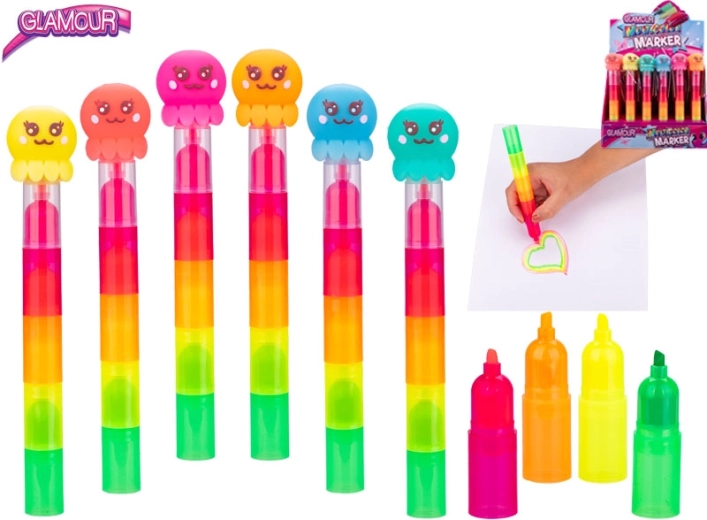 Glamour rotulador resaltador pulpo, multicolor de cinco colores