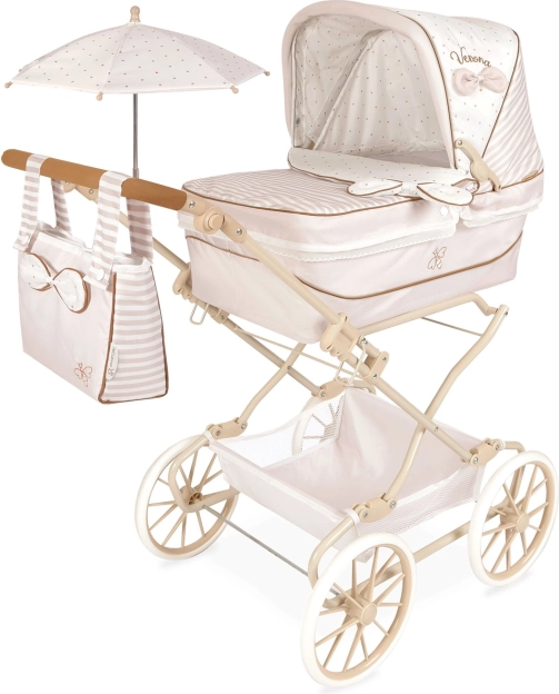 Cochecito plegable para muñecas REBORN Verona con sombrilla y accesorios, altura del manillar 65–90 cm