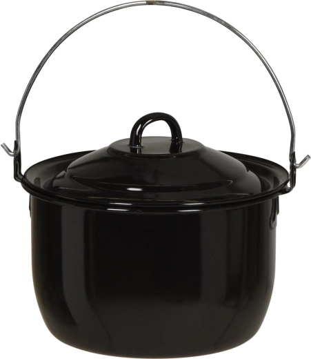 Olla colgante de 20 cm con tapa, esmaltada, negra