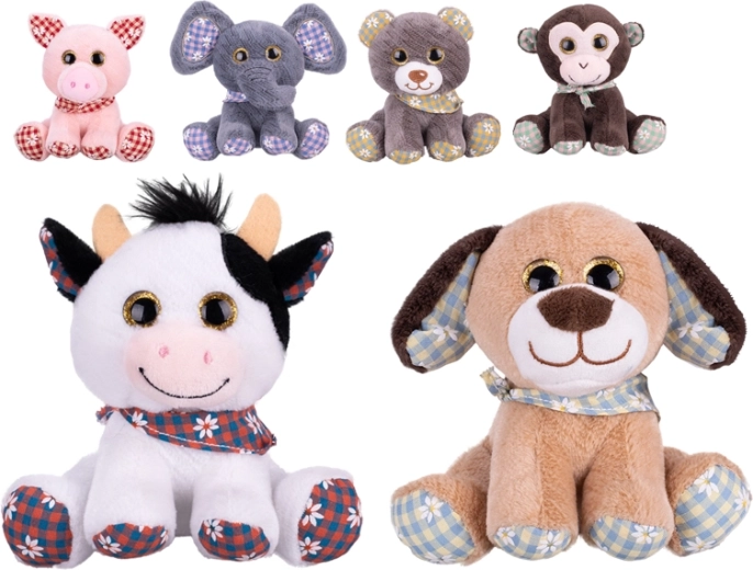 Animalito de peluche sentado de 14 cm con pañuelo de colores