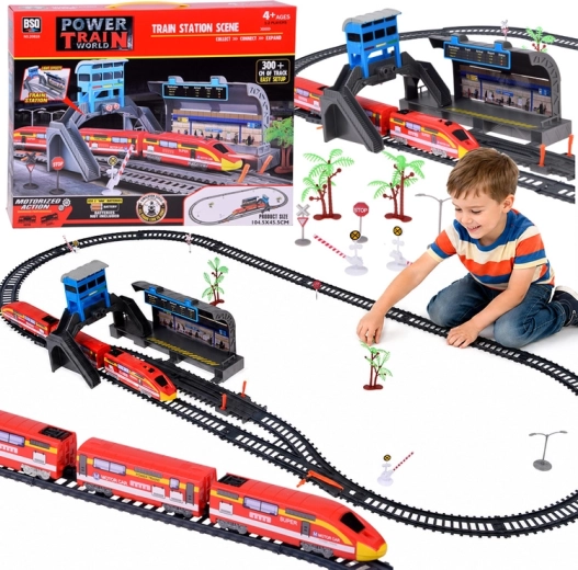 Vía de tren eléctrica para niños con estación y vías de 300 cm