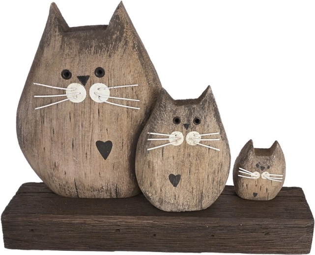 Decoración Gato de paulownia 3 uds, beige 20 × 5 × 15 cm