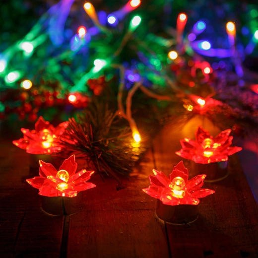 Decoración floral LED a pilas, roja, 4 unidades