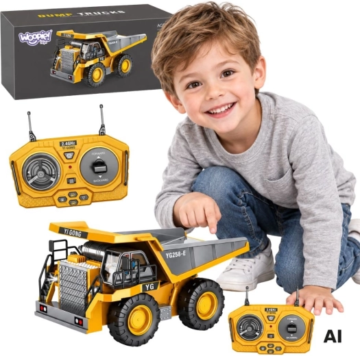 Volquete de construcción teledirigido WOOPIE con luces y sonidos