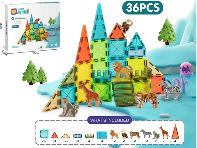 Juego de construcción magnético Color Box con animales, 56 piezas