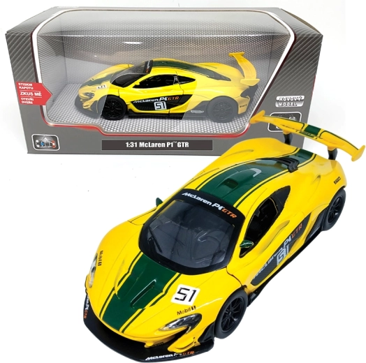Modelo de coche metálico McLaren P1 GTR 1:31 con luces y sonidos
