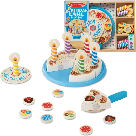 Tarta de cumpleaños infantil de madera para cortar con accesorios 34 piezas MELISSA & DOUG