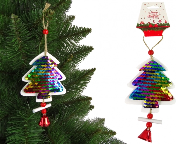 Adorno navideño – arbolito con lentejuelas y campanita