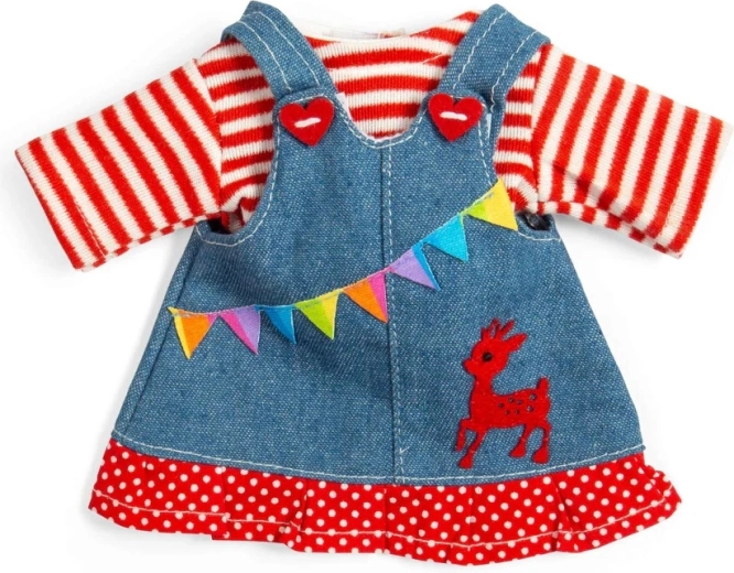 Bigjigs Toys vestido vaquero con peto y camiseta a rayas para muñeca de 28 cm