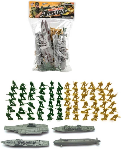 Set militar de figuras de soldados con embarcaciones de guerra, 76 uds.