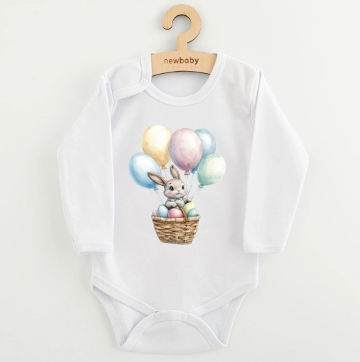 Body infantil con estampado New Baby conejito con globos, manga larga