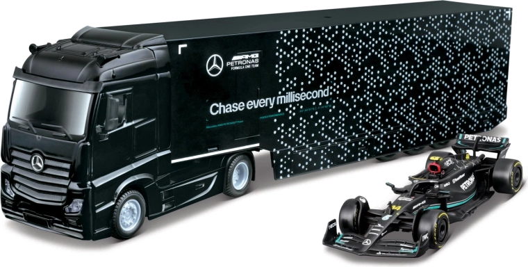 Bburago camión con remolque para F1 y modelo Mercedes-AMG Petronas W15 (2024) George Russell 1:43