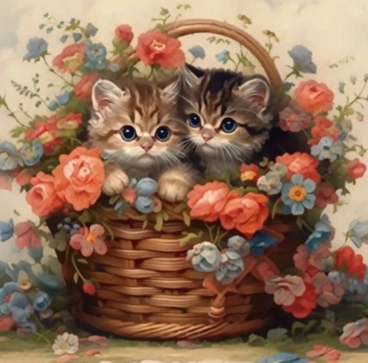 Norimpex pintura de diamantes Gatitos en una cesta 30 × 40 cm