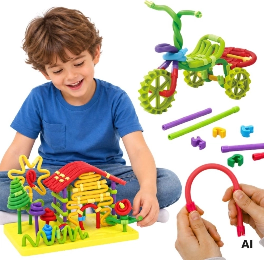 Kit de construcción creativo 3D Woopie con varillas flexibles, 160 piezas