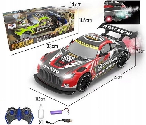 Coche deportivo RC con efecto de vapor y luces LED