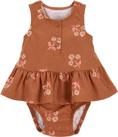 Body de niña Carter's sin mangas con volante Brown Flowers (talla) – NB