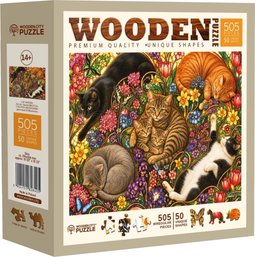 WOODEN CITY puzzle de madera Jardín de gatos, 505 piezas
