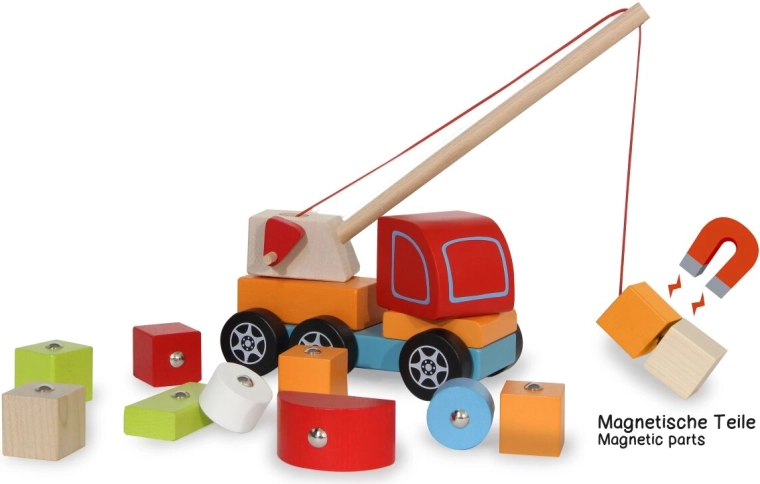 Grúa de madera Kidiwood con set de construcción de 14 piezas