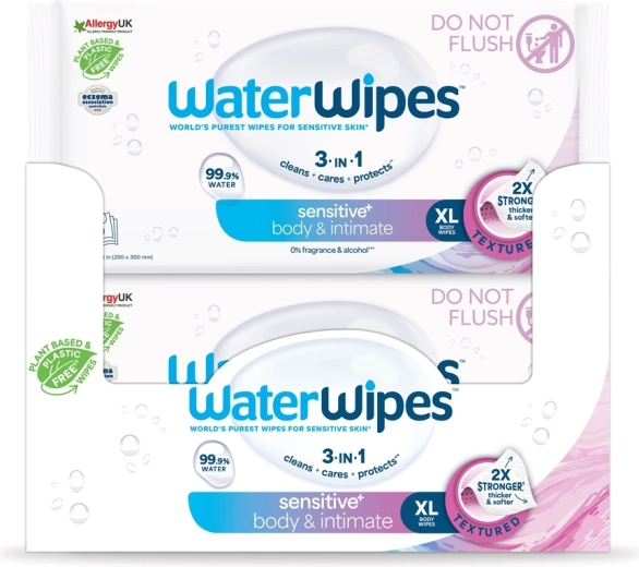 WaterWipes Sensitive+ toallitas húmedas para el cuerpo y las partes íntimas, 30 unidades - 12 paquetes
