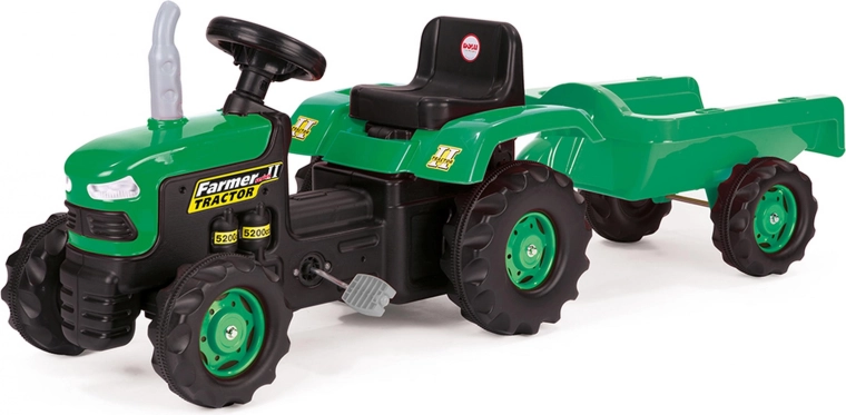 Tractor de pedales infantil con remolque verde