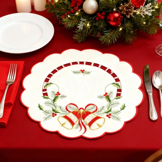 Mantel navideño bordado de 29 cm - 1 unidad