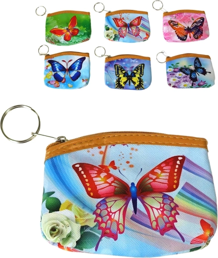 Cartera infantil con cremallera con mariposas y anilla - 1 pieza