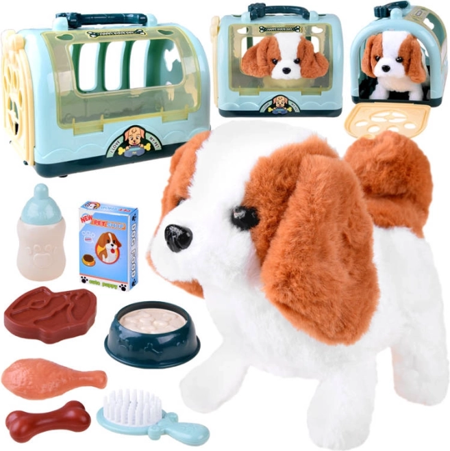 Perrito beagle de peluche interactivo con transportín portátil y accesorios de comida