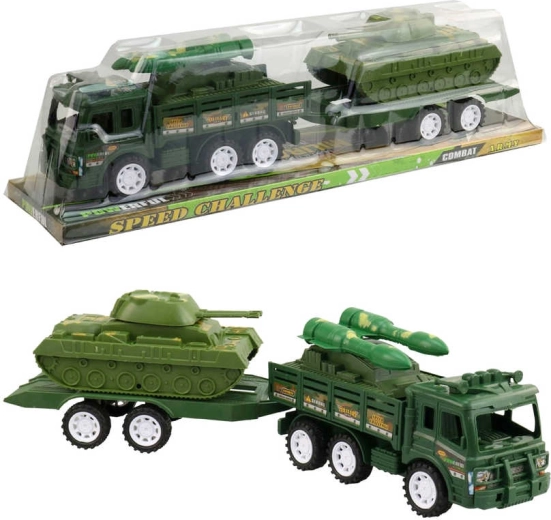 Set militar de equipo militar con remolque y tanque