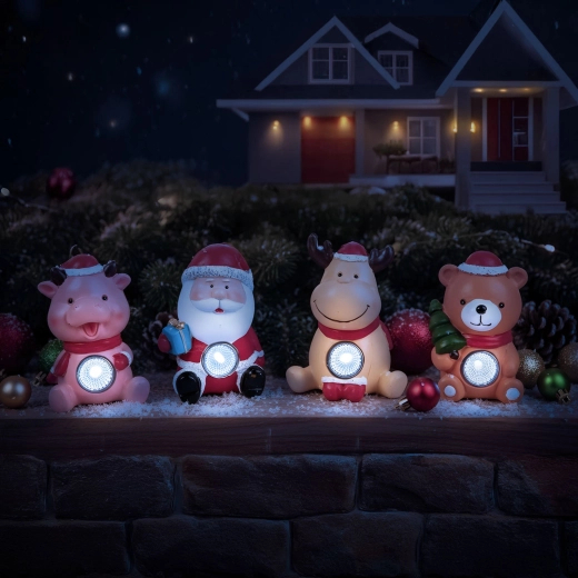 Decoración navideña LED solar con luz blanca fría, 4 diseños - 1 unidad