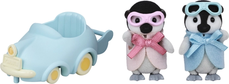 Pingüinos gemelos con carrito