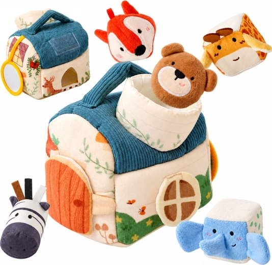 Casita sensorial de peluche con 5 animalitos