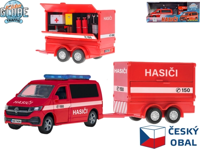 Kids Globe Traffic furgoneta de bomberos Volkswagen con remolque, diseño checo