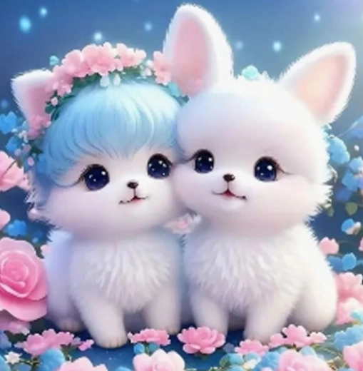 Pintura de diamantes Gatita con conejito 30 × 40 cm