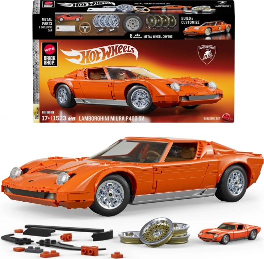 Mattel Brick Shop Hot Wheels Speed Series ’71 Lamborghini Miura P400 SV set de construcción de 1524 piezas