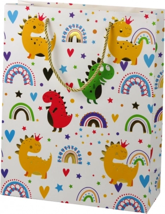 Bolsa de regalo arcoíris con dinosaurios de colores 32 × 26 × 10 cm
