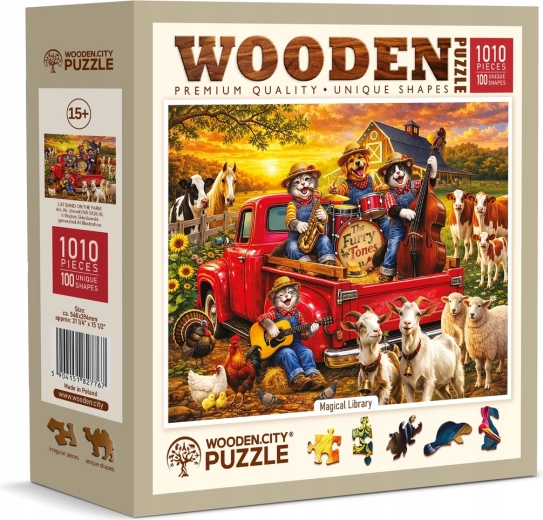 Puzzle de madera WOODEN CITY Orquesta de gatos en la granja, 1010 piezas