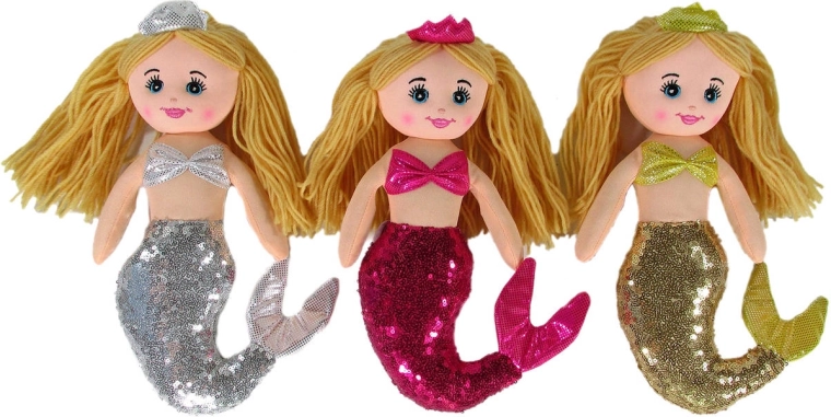 Muñeca textil sirena con lentejuelas - 1 unidad
