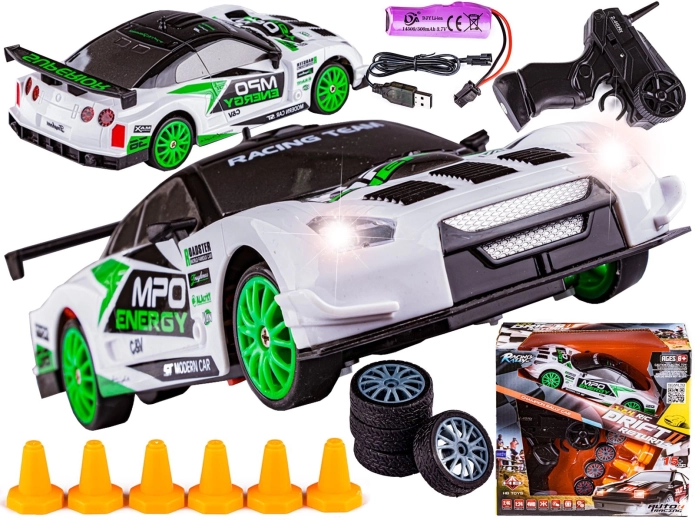 Coche RC para drift Nissan GT-R 1:24 2,4 GHz 4WD blanco