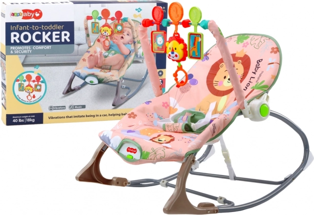 Hamaca para bebés León rosa con vibraciones y sonidos