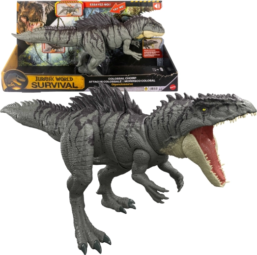 Mattel Jurassic World figura de supervivencia del giganotosaurio mega mandíbula – giga ataque