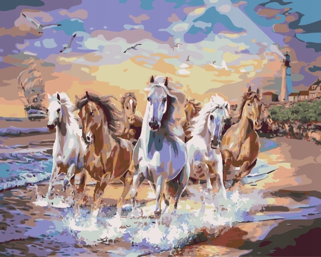 Norimpex Pintura por números Caballos corriendo junto a la costa 40 × 50 cm