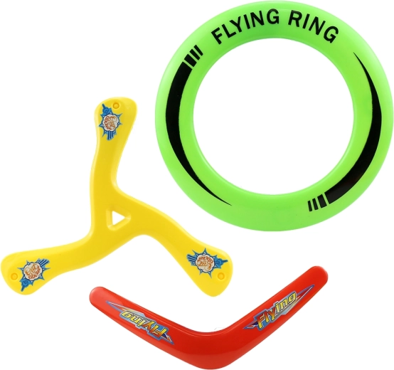 Discos voladores para exteriores – set de 3 piezas (aro, bumerán, bumerán triple)