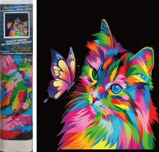 Pintura con diamantes Gato de colores 30 × 40 cm