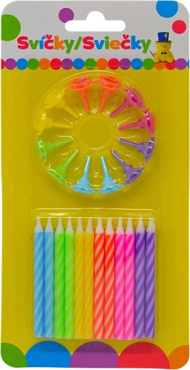 Velas de cumpleaños de colores 24 uds + 12 soportes