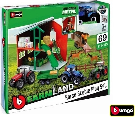 Bburago Farmland set de juego de establo con caballos y tractor surtido - 1 unidad