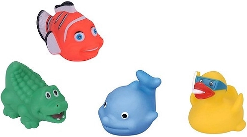 Set de juguetes chirriantes de goma para el baño – 4 uds